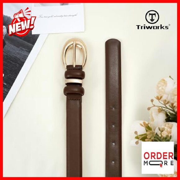 2 Pack Women\'s Faux Leather Skinny Belts with Gold Buckle for Jeans Pants main image 5
